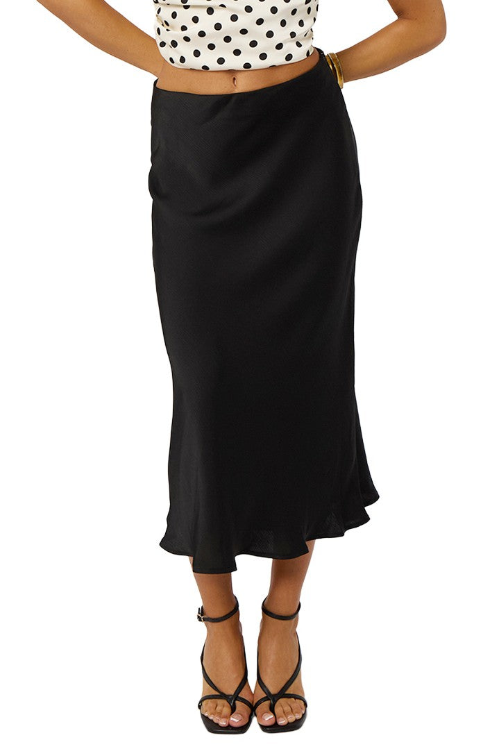 Black Mermaid  Hem Textured Midi Skirt
