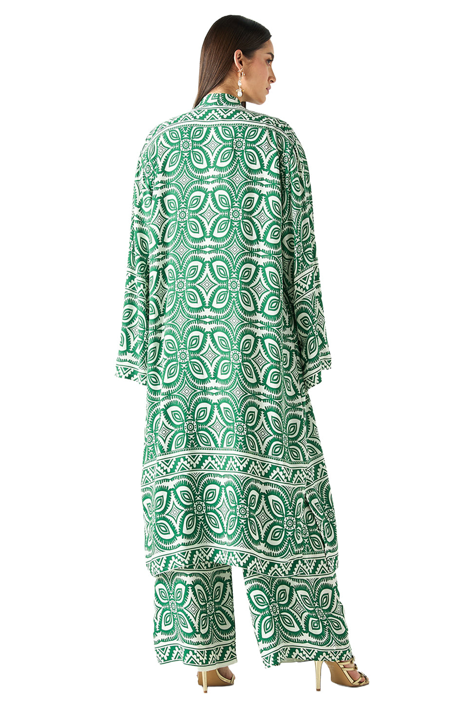 All-Over Print Longline Kimono and Wide Leg Pants Co ord Set