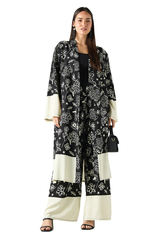 All-Over Print Longline Kimono and Wide Leg Pants Co ord Set