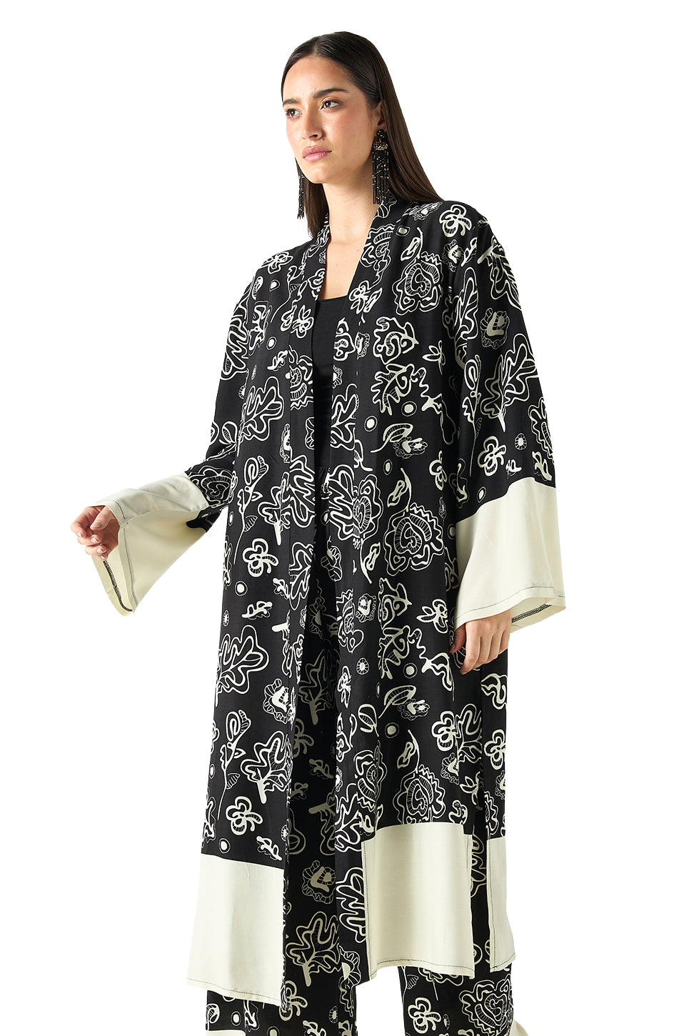 All-Over Print Longline Kimono and Wide Leg Pants Co ord Set