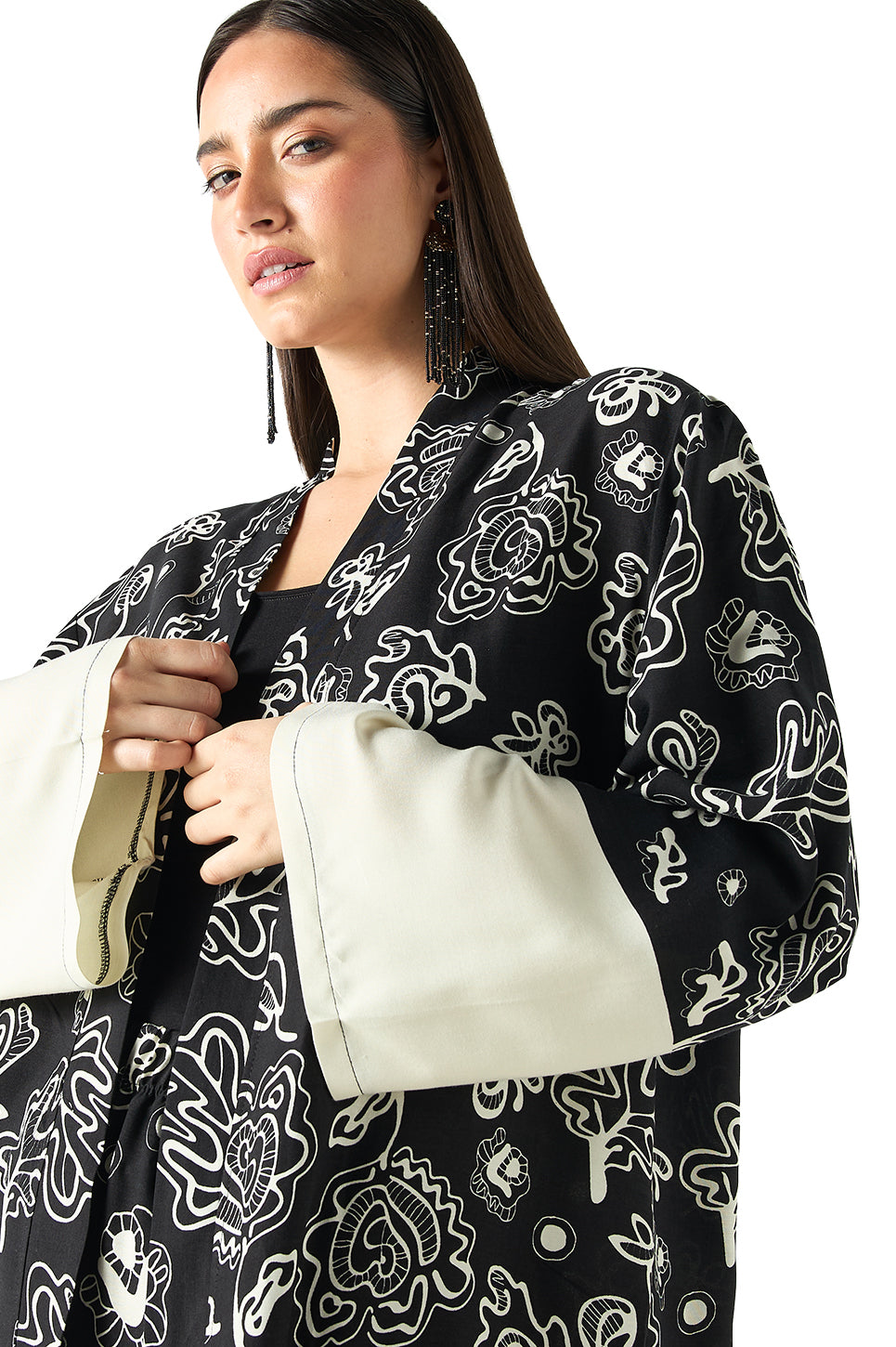 All-Over Print Longline Kimono and Wide Leg Pants Co ord Set