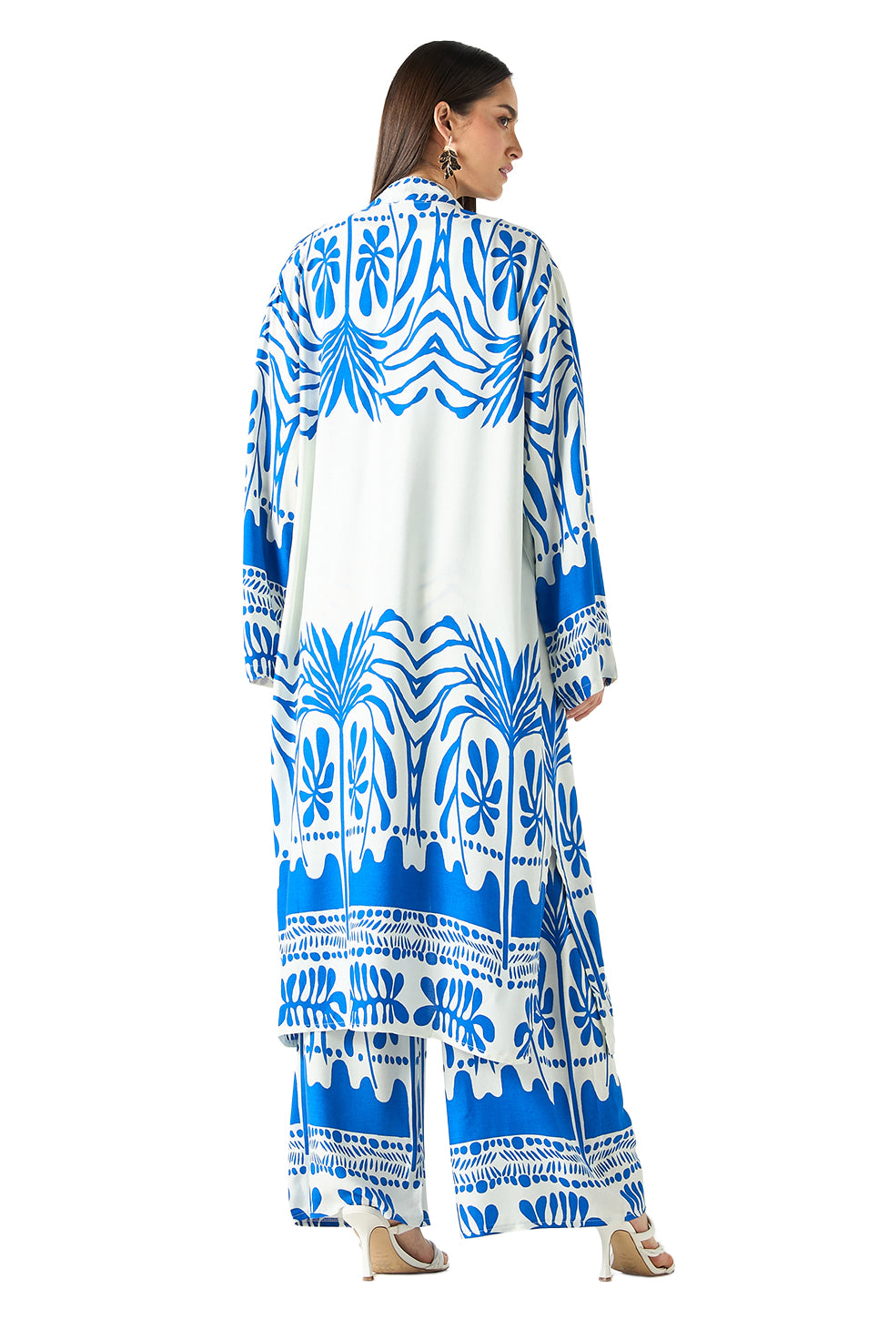 All-Over Print Longline Kimono and Wide Leg Pants Co ord Set