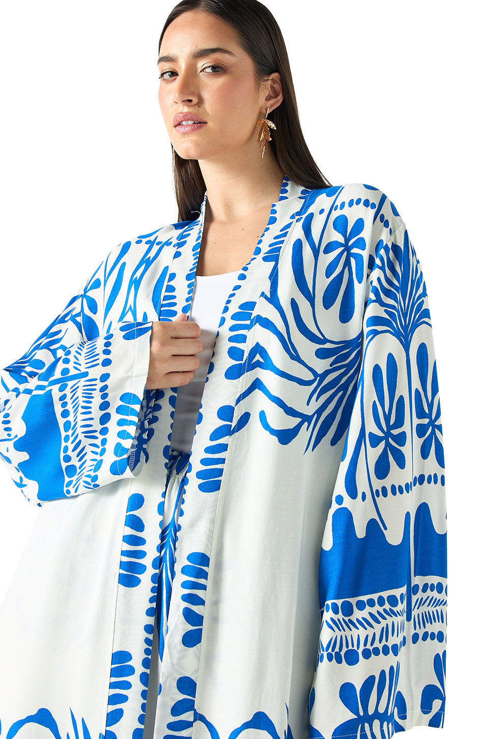 All-Over Print Longline Kimono and Wide Leg Pants Co ord Set