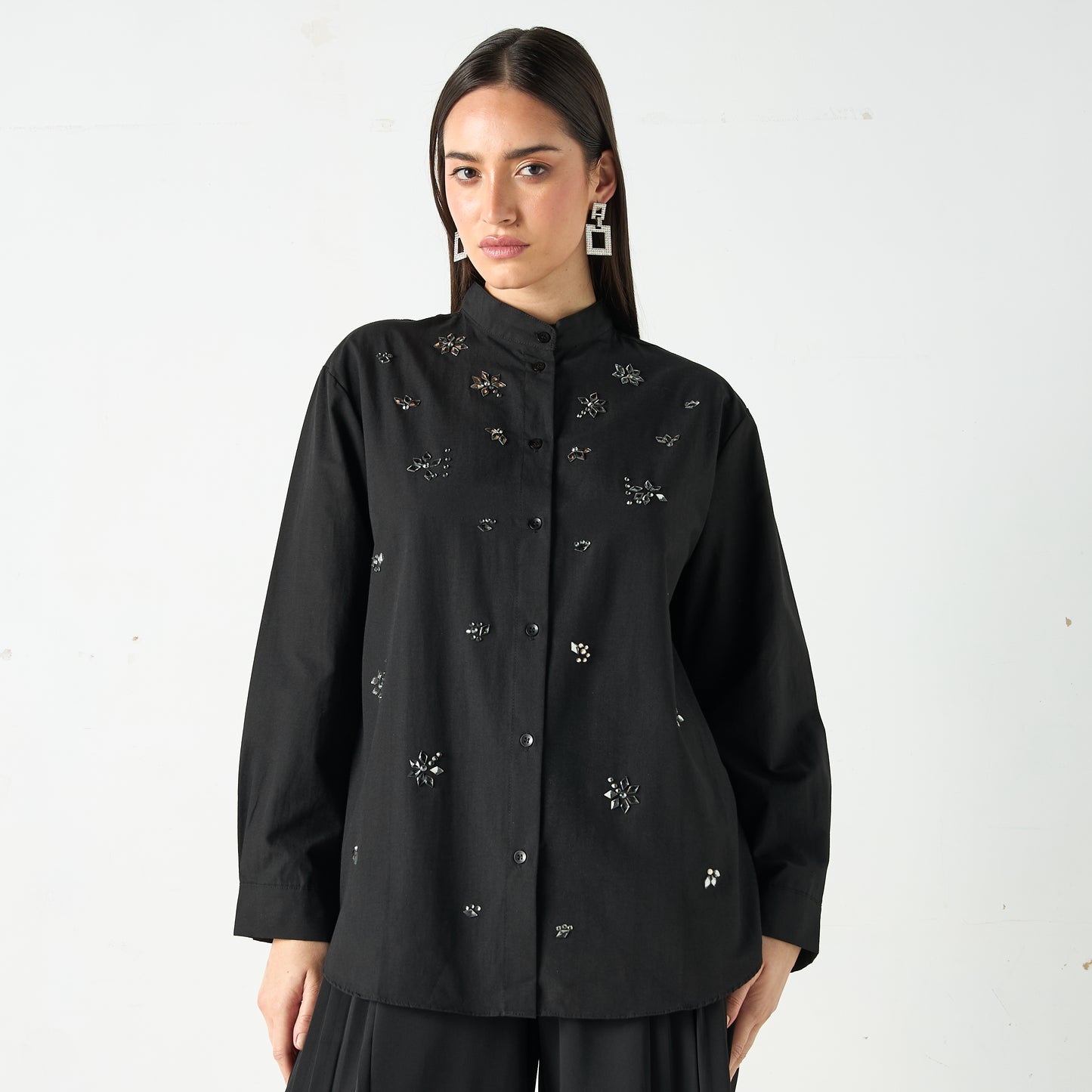 Sinoir Stone Embellished shirt  Black