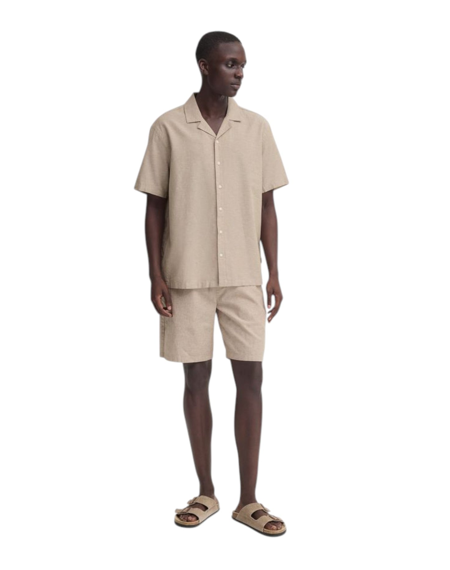 Blend Linen Casual Drawstring Shorts Crockery