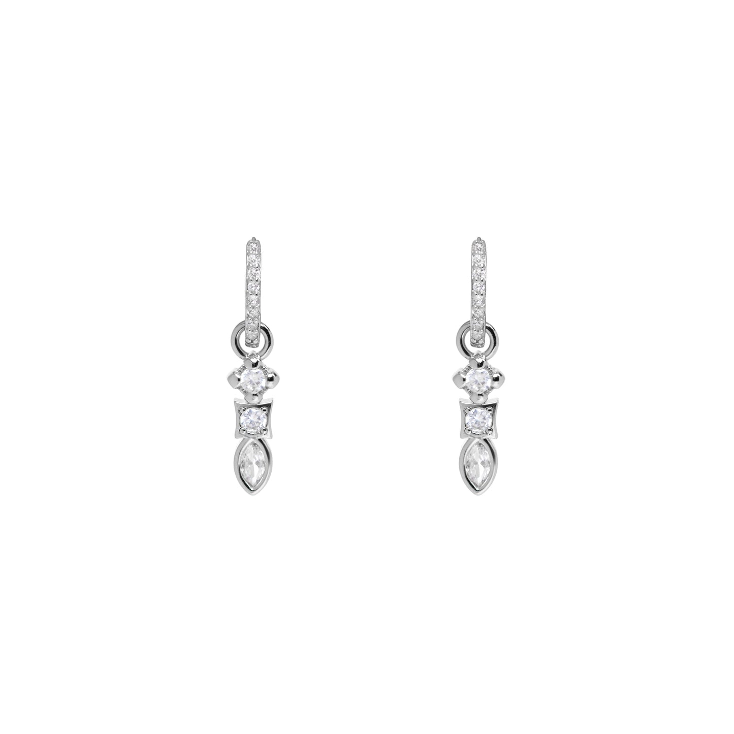Bezel Charm Drop Huggies-Silver