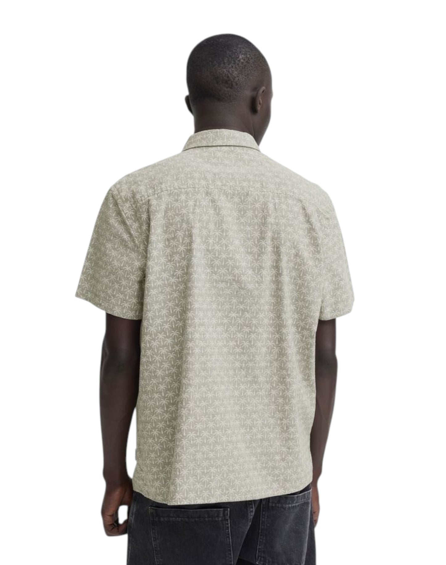 Blend Cotton Short Sleeve Palm Print Shirt Dusty Olive
