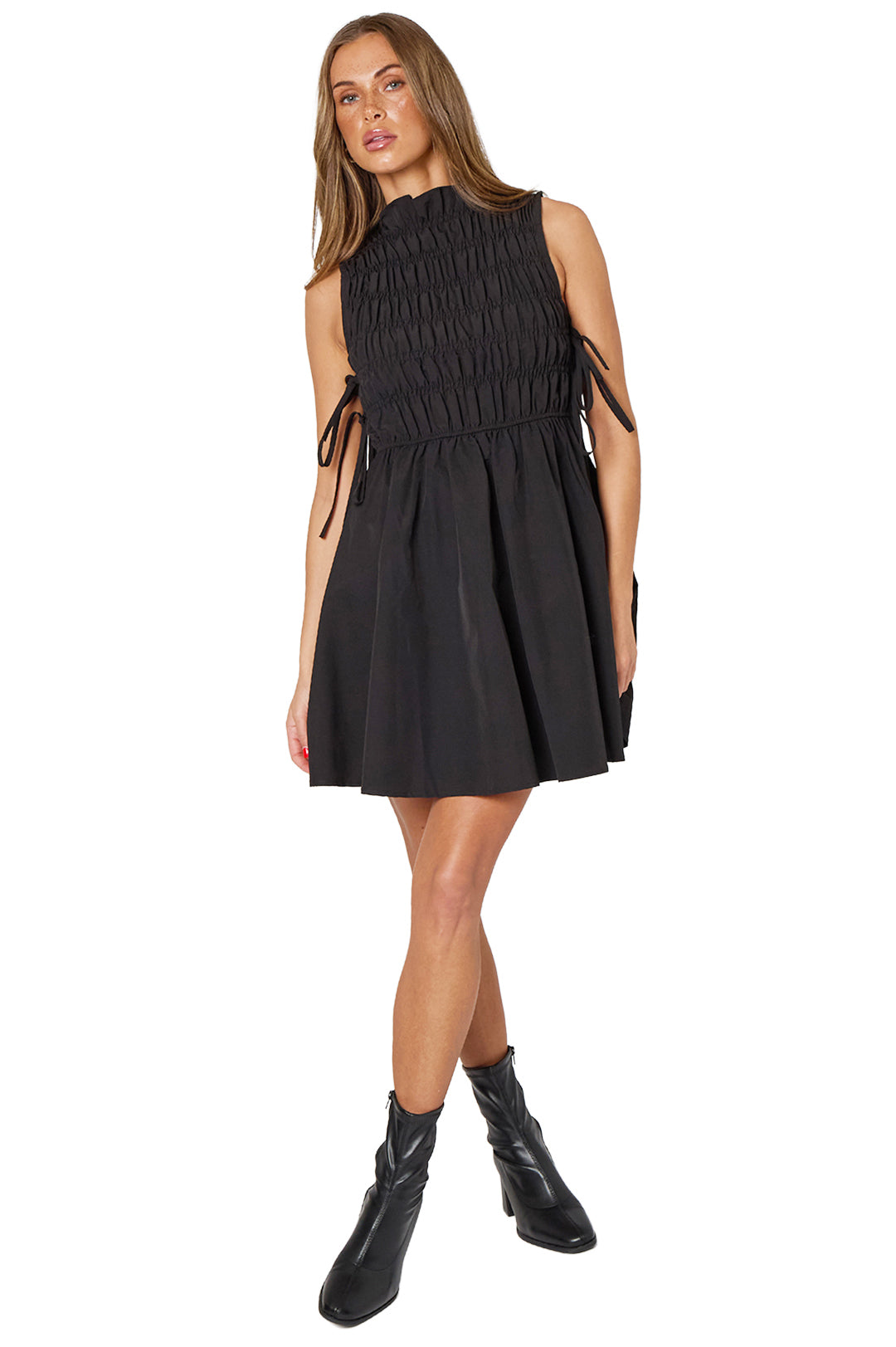 Black Fit & Flare Smocked Mini Dress