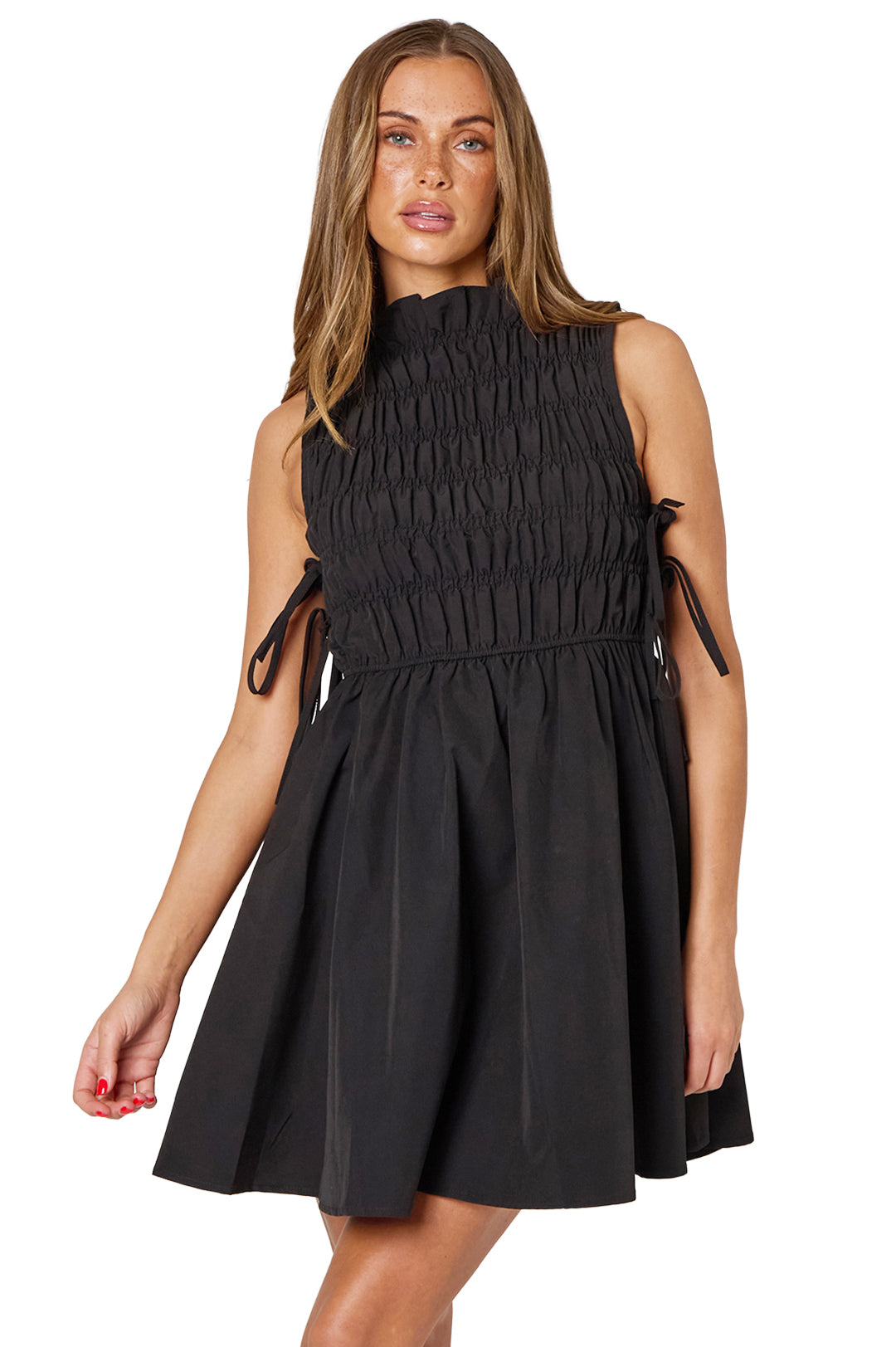 Black Fit & Flare Smocked Mini Dress