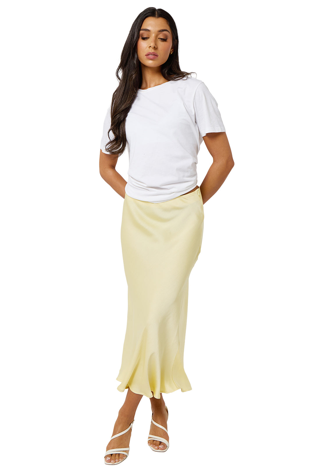 Beige Mermaid Hem Textured Midi Skirt