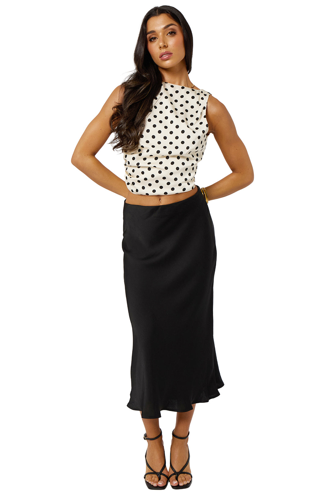 Black Mermaid  Hem Textured Midi Skirt
