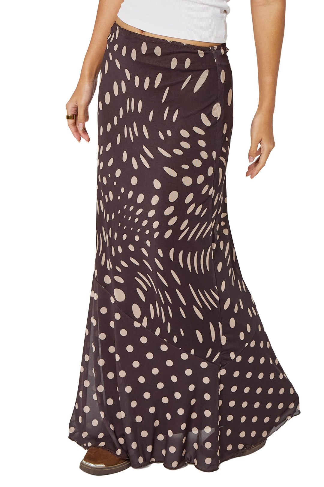 Brown  Polka Dot Print Mermaid Maxi Skirt