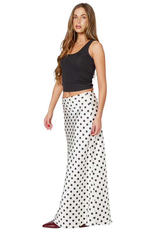 White Polka Dot Print Mermaid Maxi Skirt