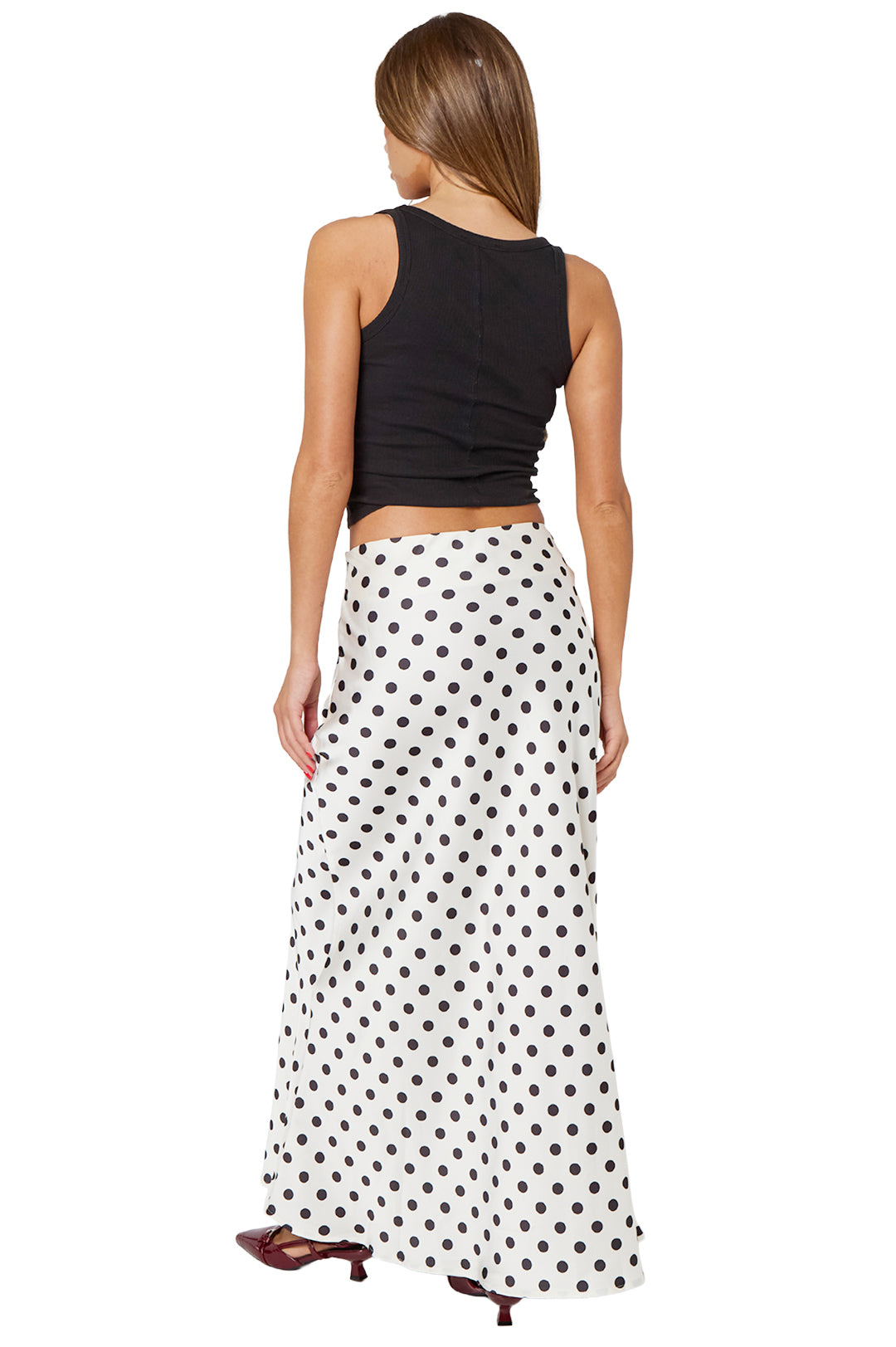 White Polka Dot Print Mermaid Maxi Skirt