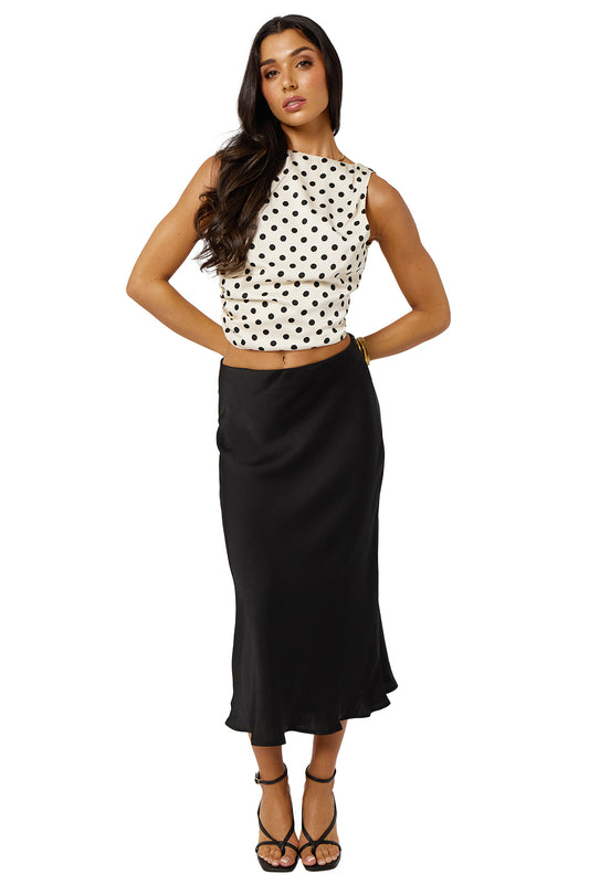 White Satin Polka Dot Open Back Top With Back Bow Detail