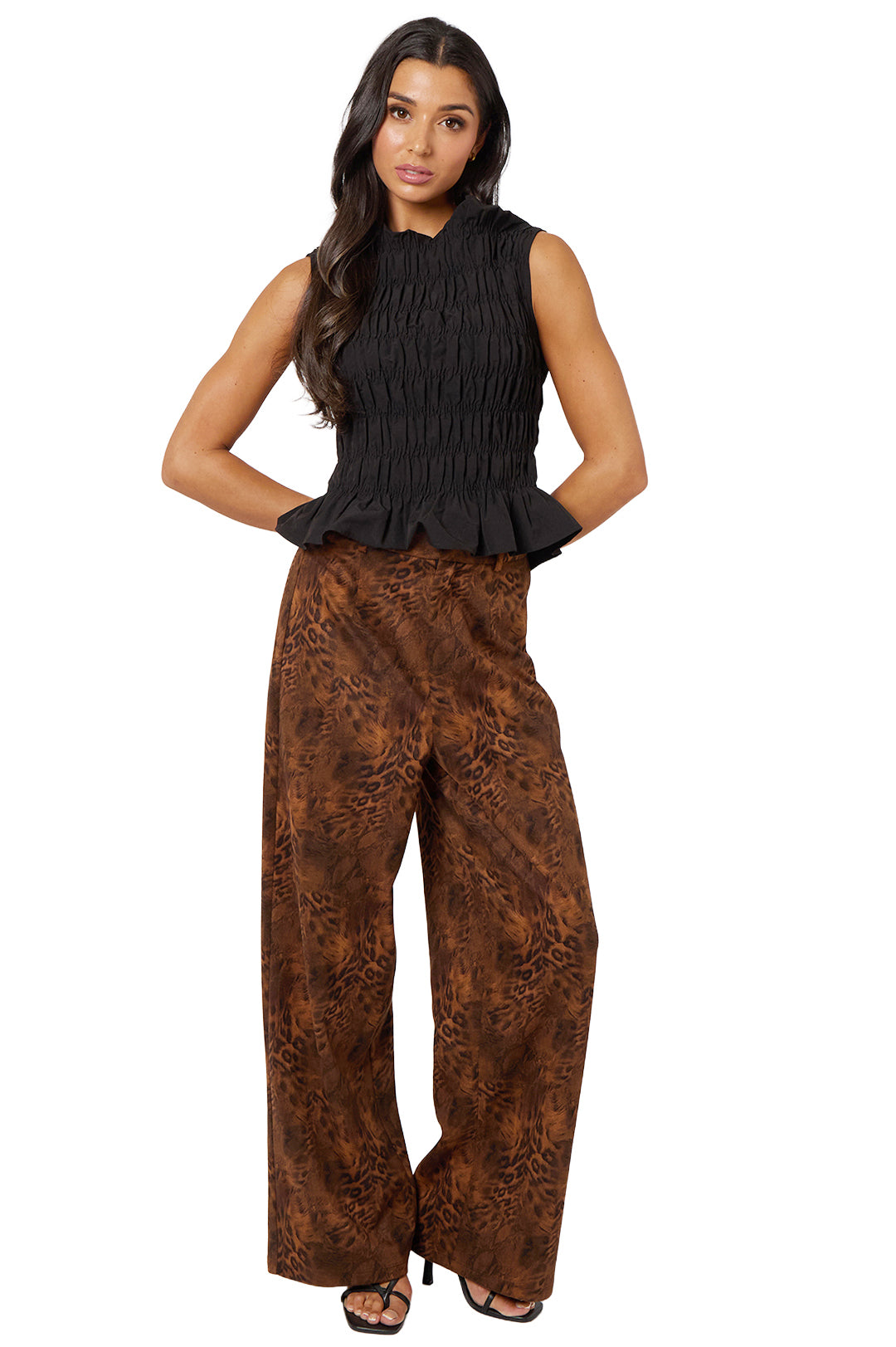 Black Sleeveless Smocked Peplum Top