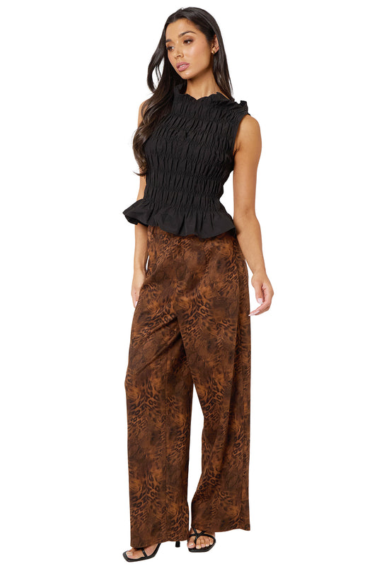 Black Sleeveless Smocked Peplum Top