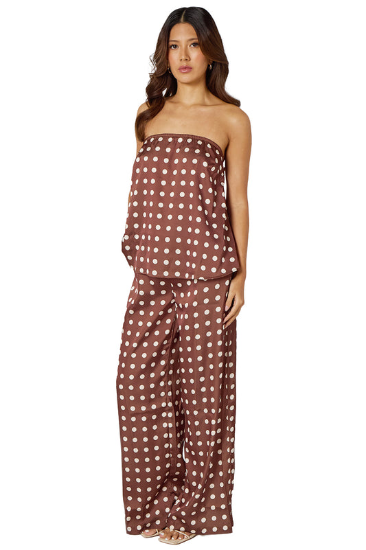 Brown Polka Dot Print Wide Leg Loose Fit Pants