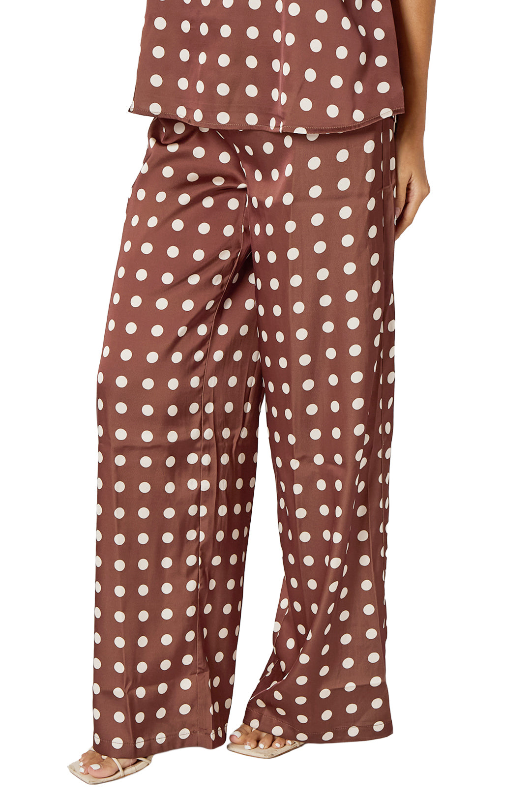 Brown Polka Dot Print Wide Leg Loose Fit Pants