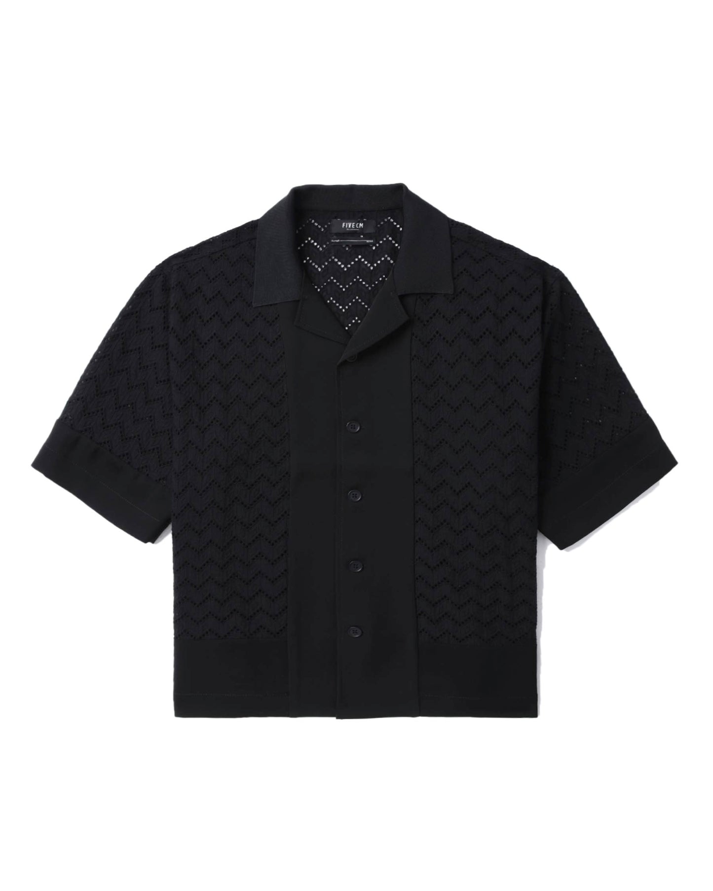 FIVE CM Men's Eyelet Poplin Patch Shirt in Black