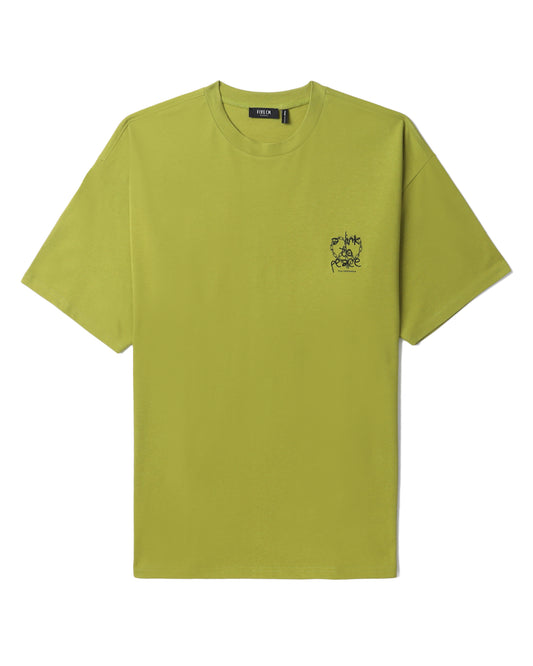 FIVE CM Men's Heart String T-shirt in Green/Yellow