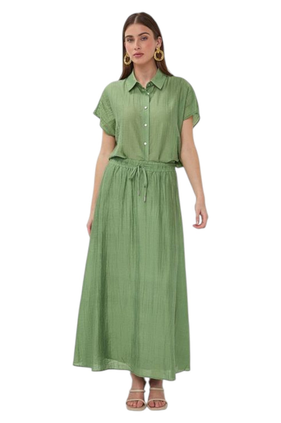 EsQualo Blouse Batwing Light Crinkle Jungle Green