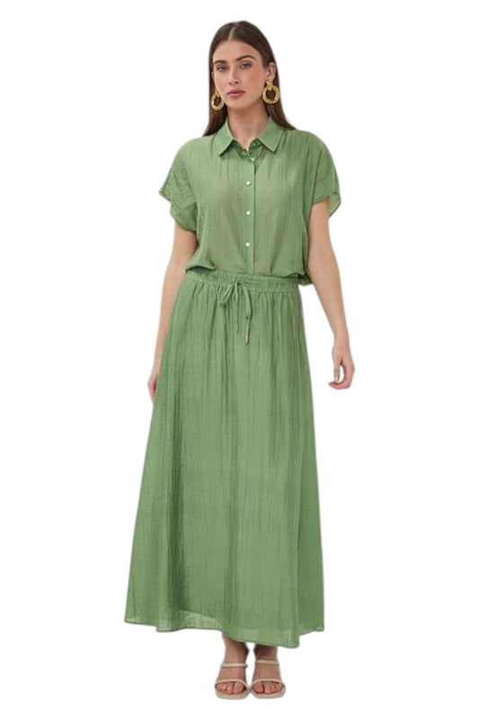 EsQualo Blouse Batwing Light Crinkle Jungle Green