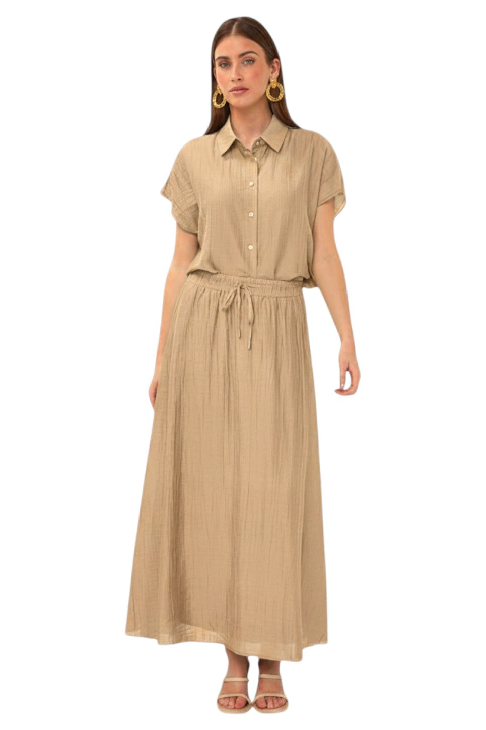 EsQualo Blouse Batwing Light Crinkle Sand