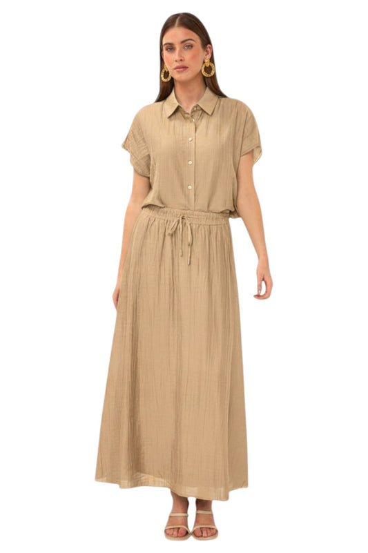 EsQualo Blouse Batwing Light Crinkle Sand