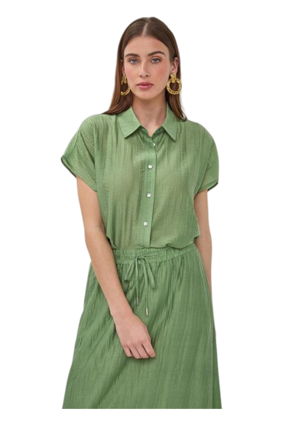 EsQualo Blouse Batwing Light Crinkle Jungle Green