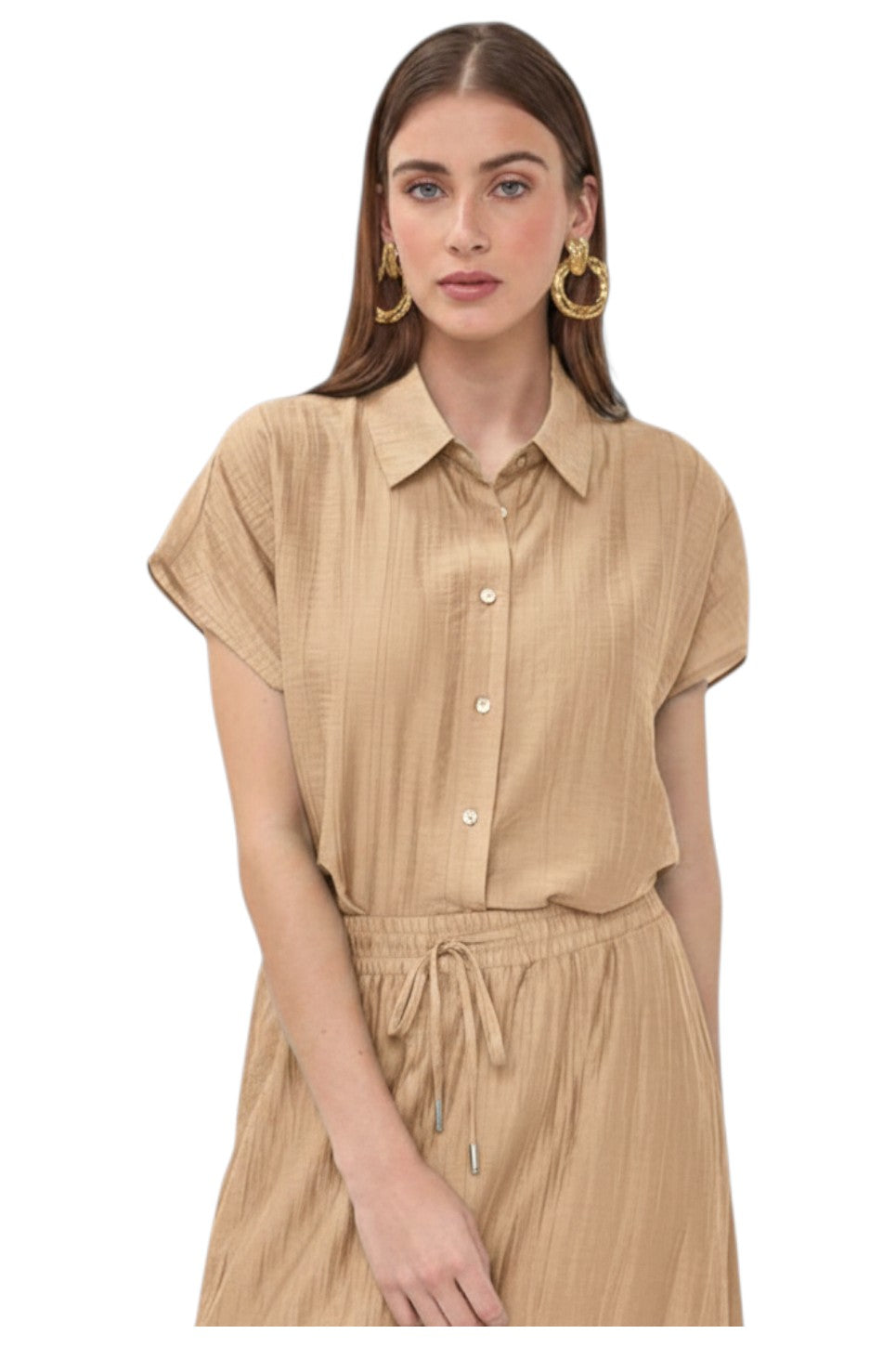 EsQualo Blouse Batwing Light Crinkle Sand