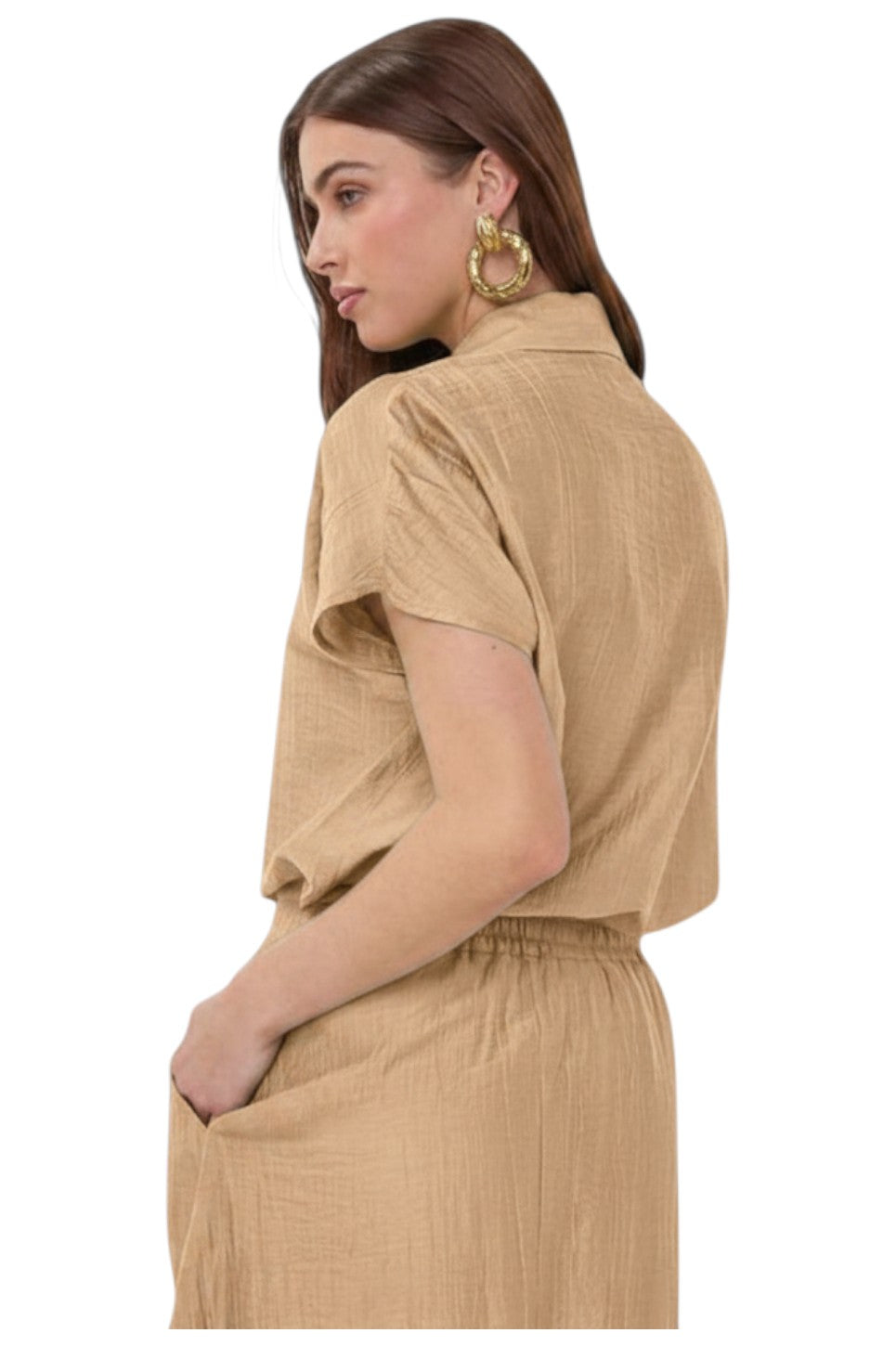 EsQualo Blouse Batwing Light Crinkle Sand