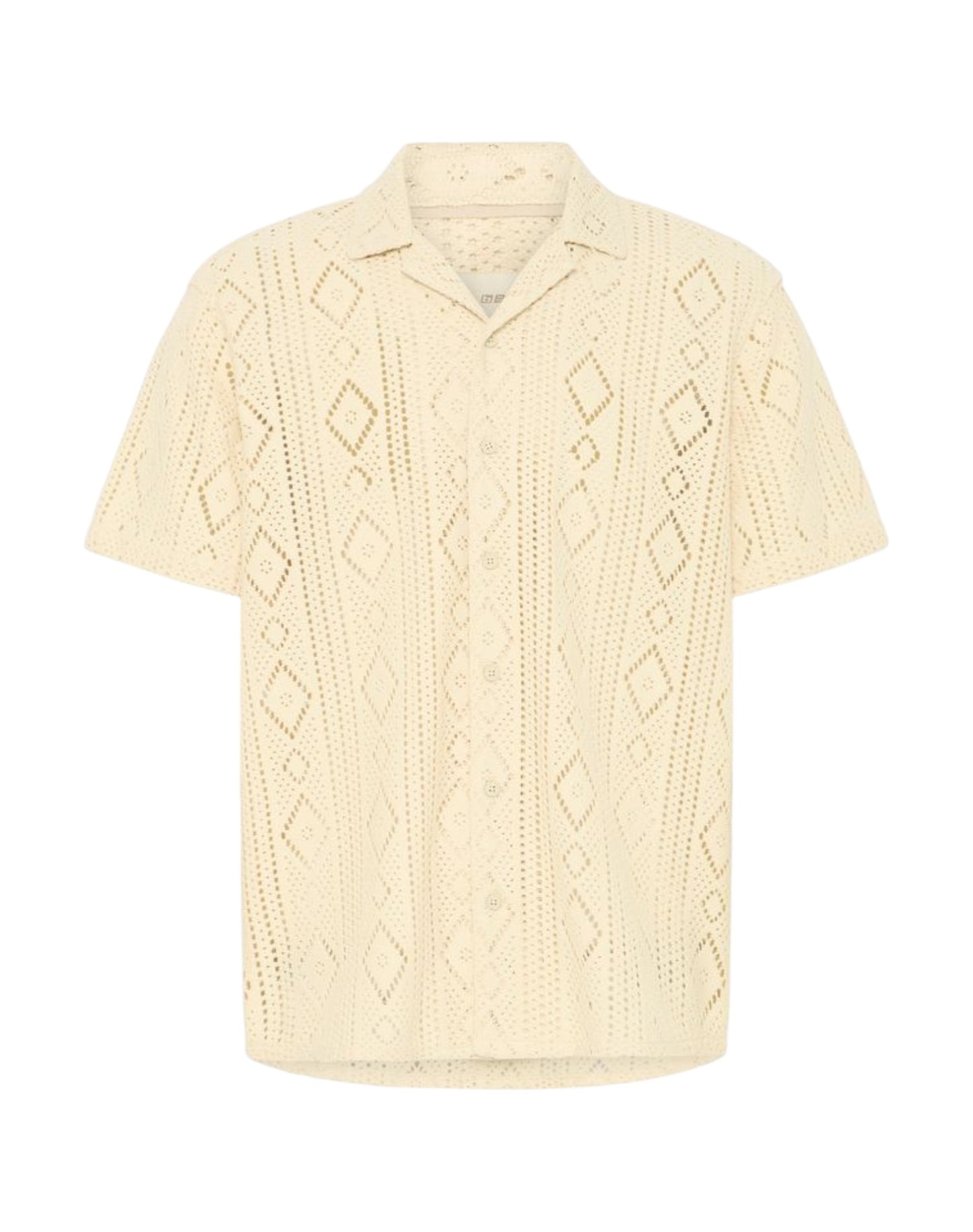 Blend Cotton Crochet Short Sleeve Shirt Off White