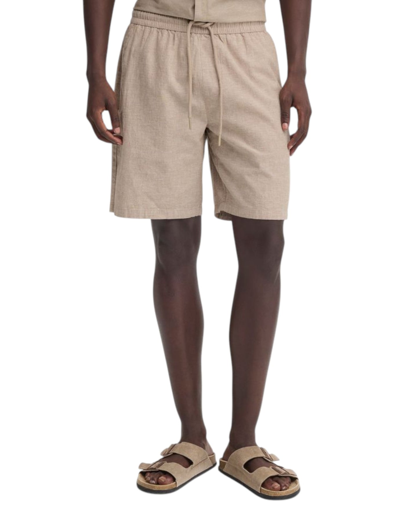 Blend Linen Casual Drawstring Shorts Crockery