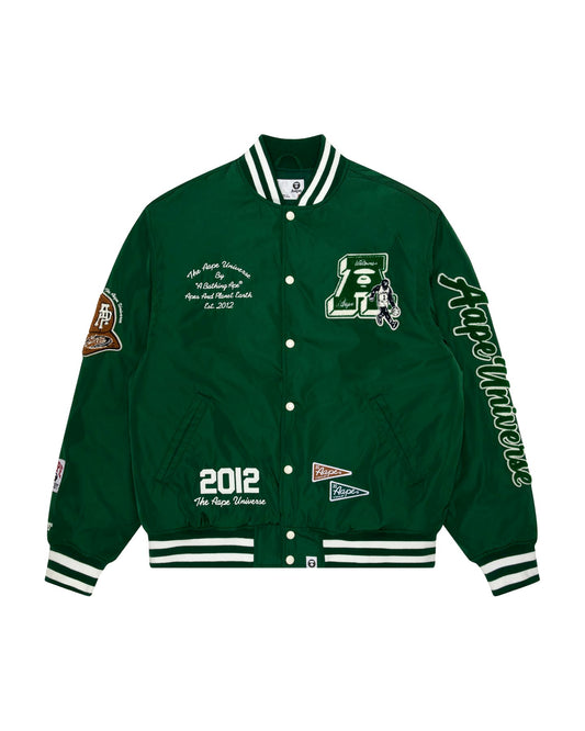 Men Varsity Jacket in Green