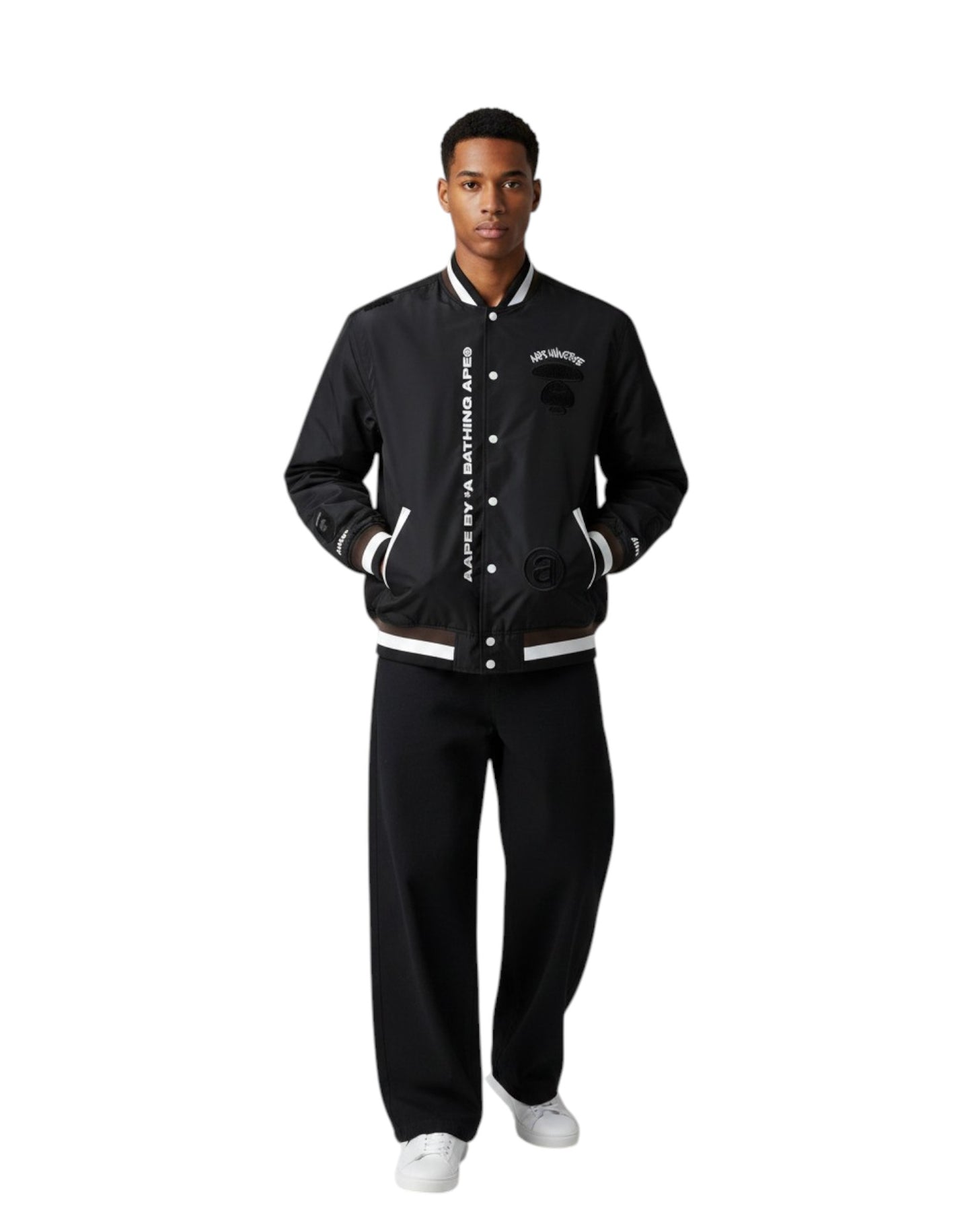 Men Embroidered Bomber Jacket in Black