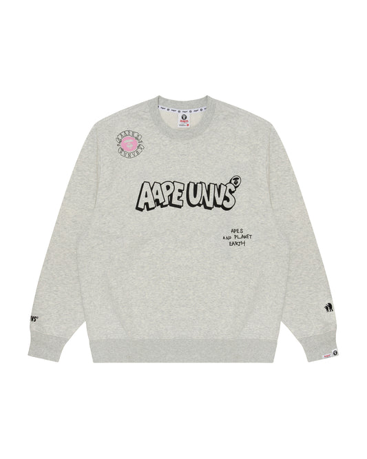 Men Moonface Graphic Print Sweatshirt in Heather White