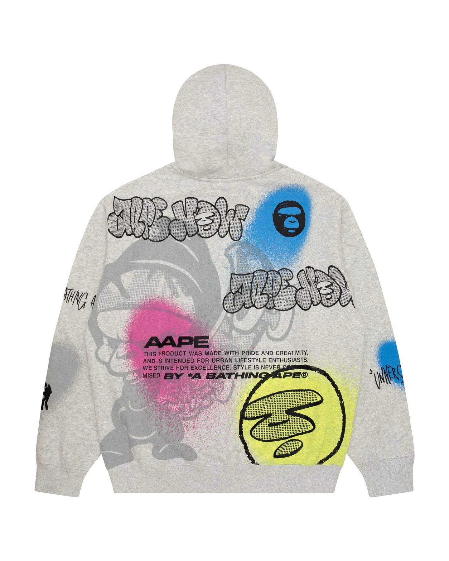 Men Moonface Paint Graffiti Hoodie in Light Grey