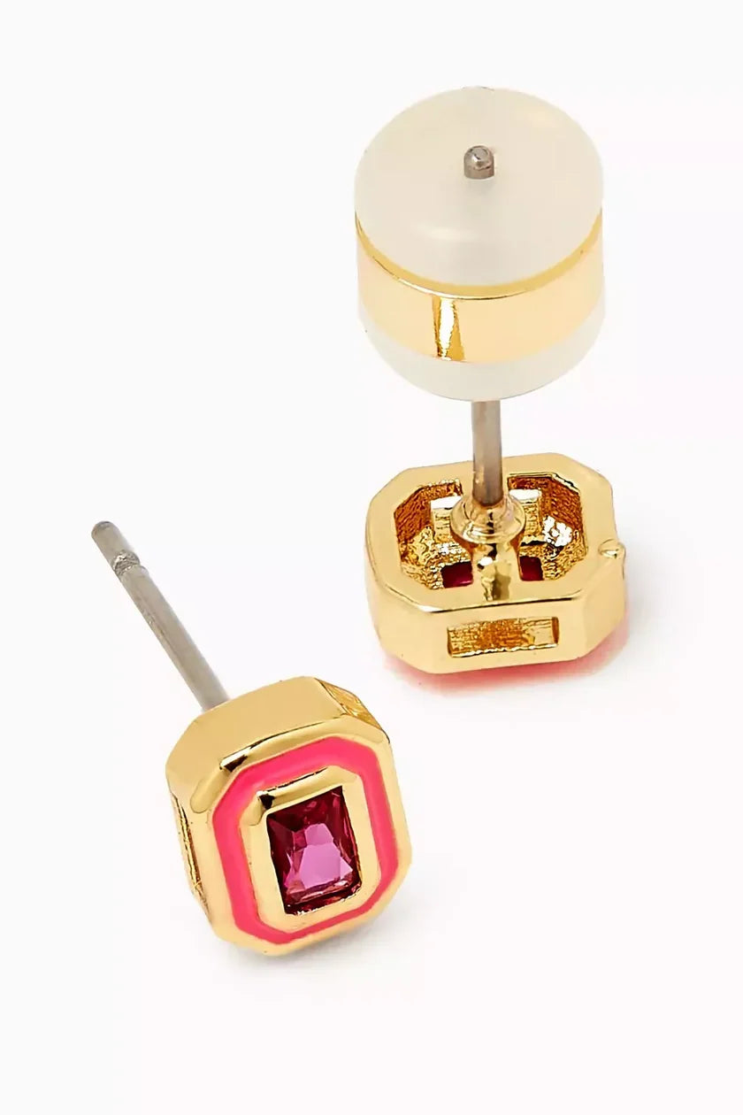 Bezel Studs- Hot Pink- Gold