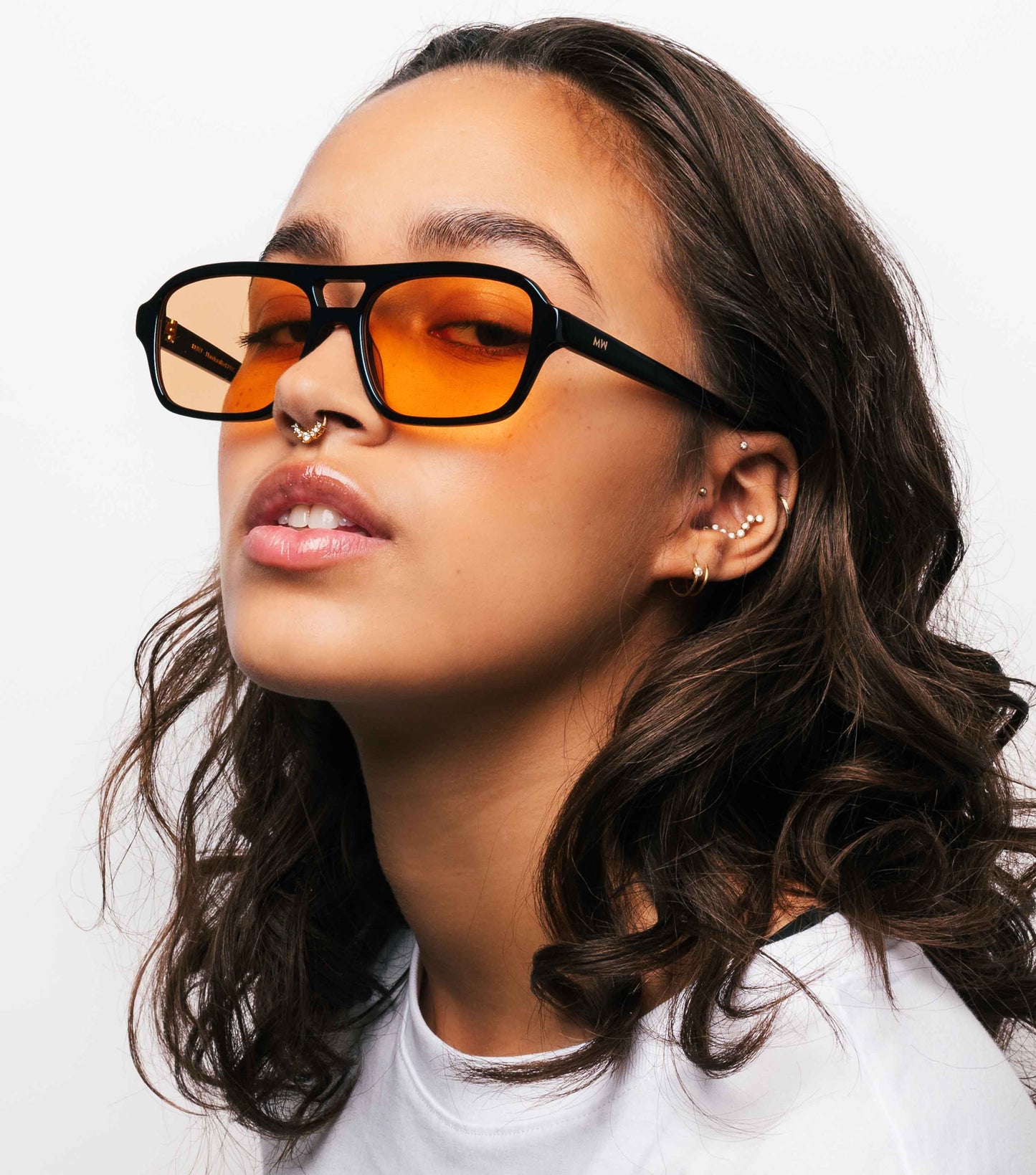 Burt, Geometric sunglasses for men and women orange lens UV400 protection
