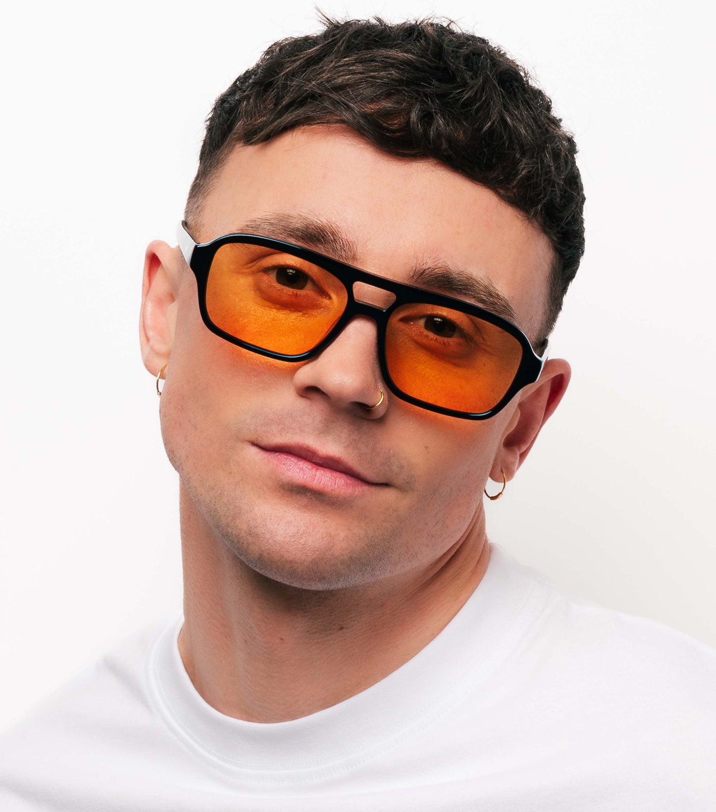 Burt, Geometric sunglasses for men and women orange lens UV400 protection