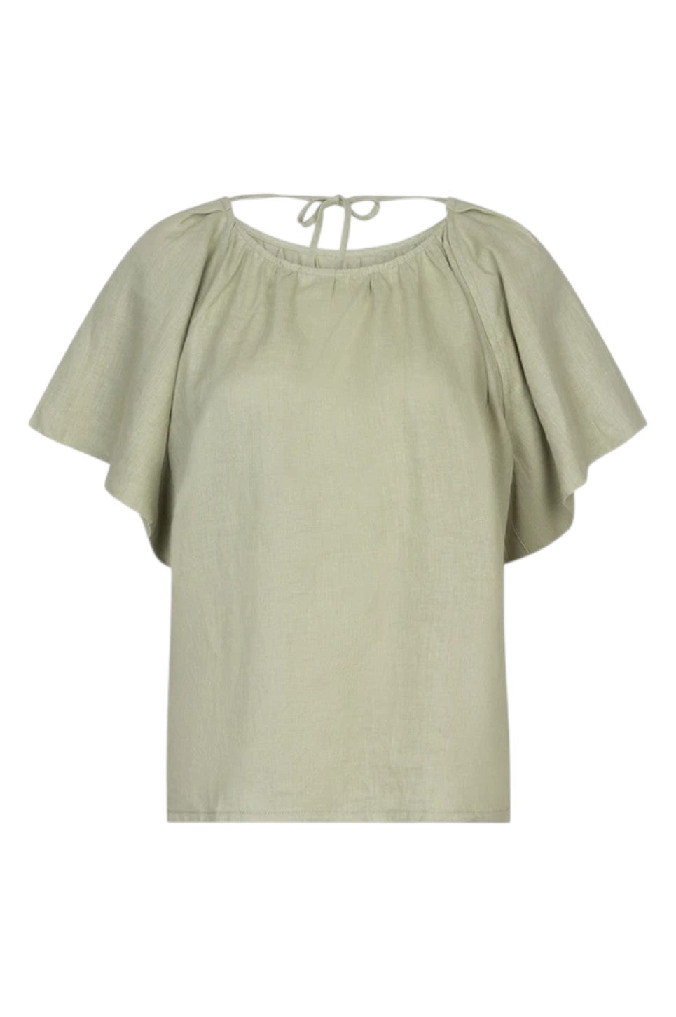 EsQualo Blouse Back Detail Linen Soft Green