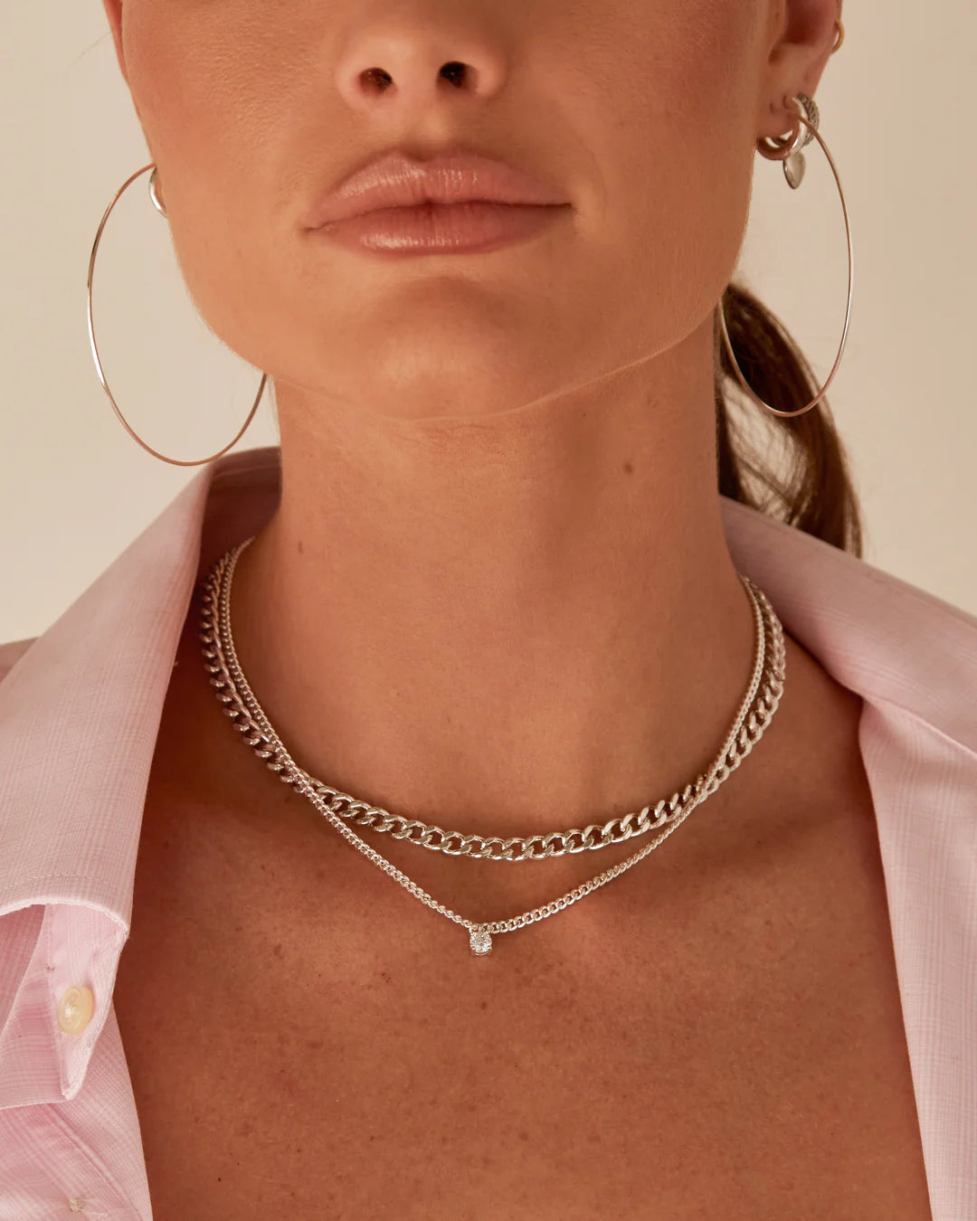 Bardot Stud Charm Necklace-Silver