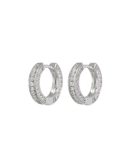 Pave Mini Coco Hinge Hoops Silver