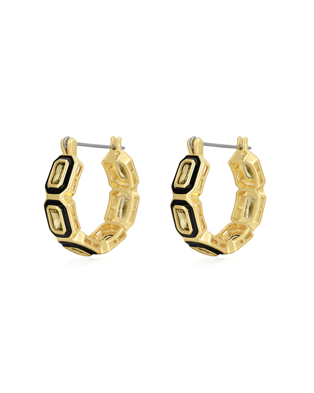 Bezel Emerald Ballier Hoops- Black- Gold