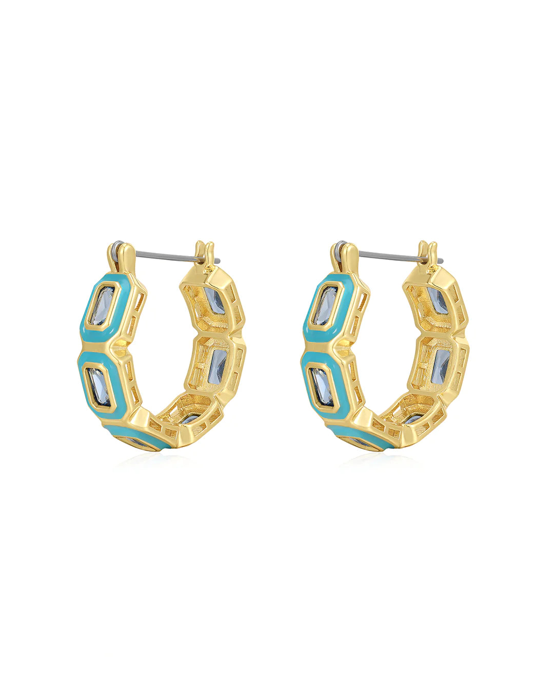 Bezel Emerald Ballier Hoops- Turquoise - Gold