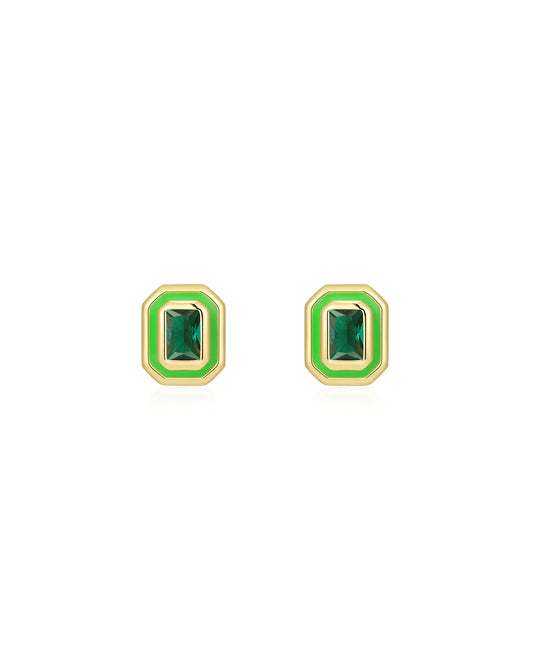 Bezel Studs- Bright Green- Gold