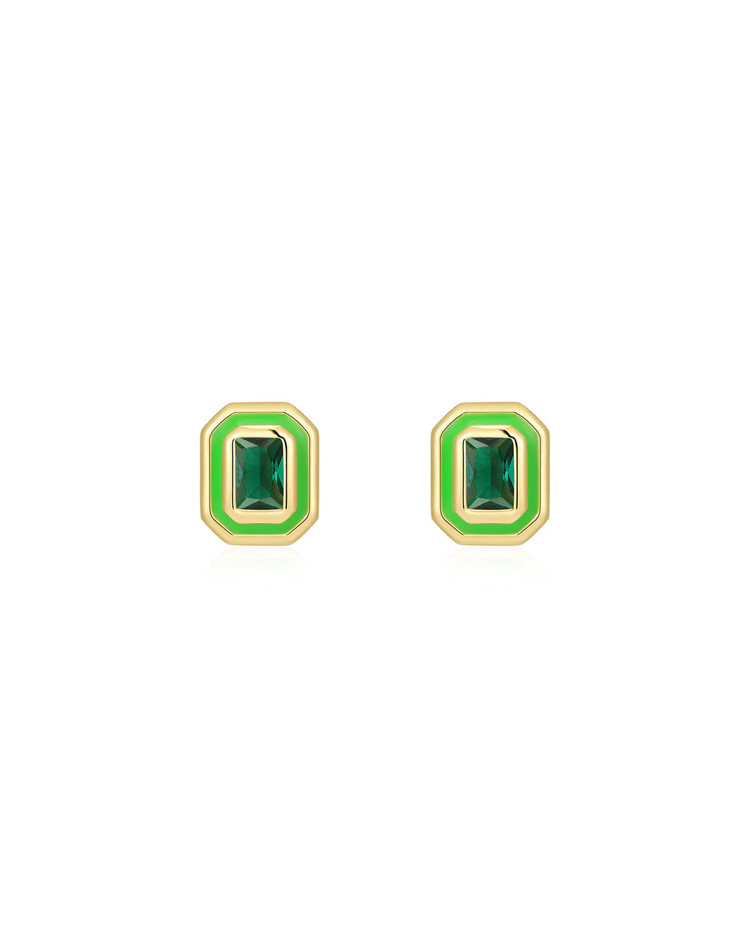 Bezel Studs- Bright Green- Gold