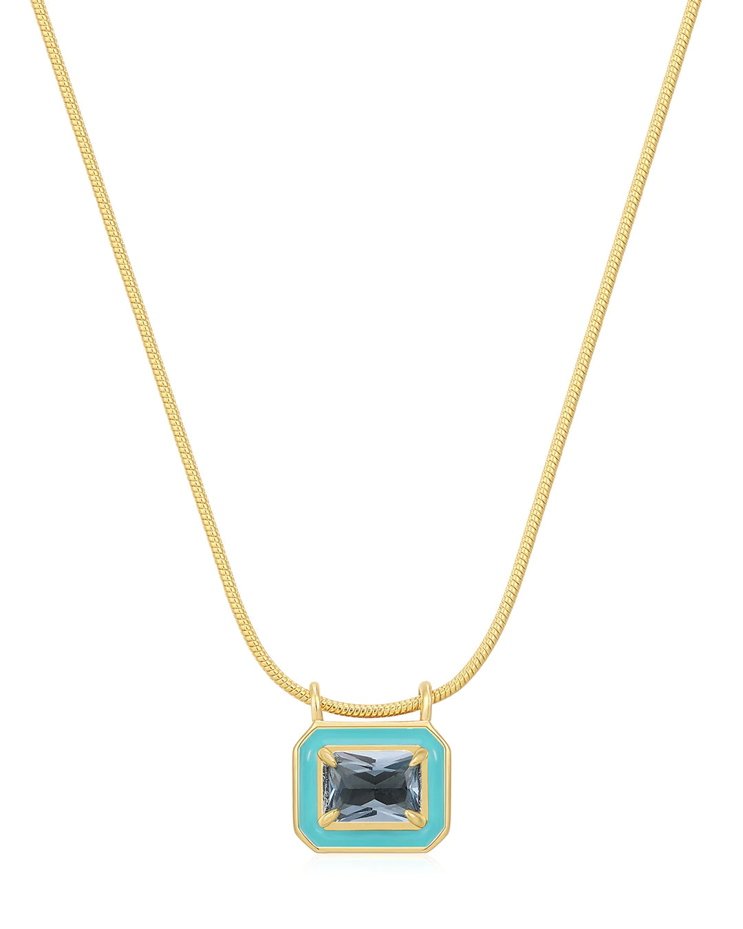 Bezel Pendant Necklace- Turquoise- Gold