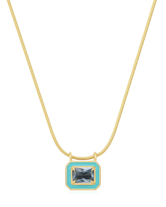 Bezel Pendant Necklace- Turquoise- Gold